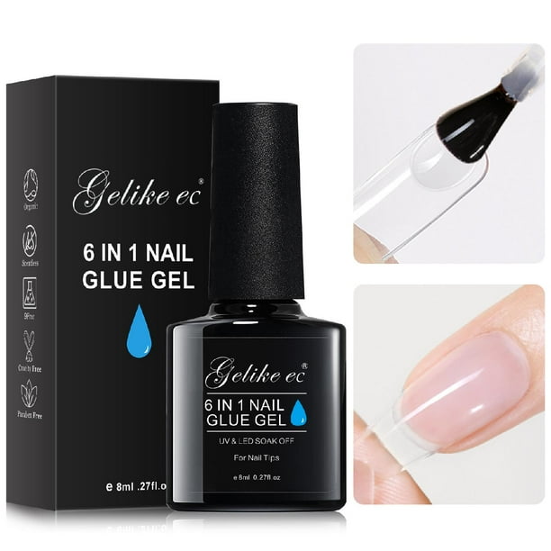Gelike EC 6 in 1 Nail Glue Base Gel for Acrylic Nails Long Lasting, Curing Needed UV Extension
