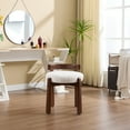 thumbnail image 2 of Guyou Wooden Vanity Chair Set of 2, Modern Sherpa Upholstered Small Ottoman Footstool, Lovely Round Makeup Stool for Bedroom Living Room Makeup Room, White, 2 of 6