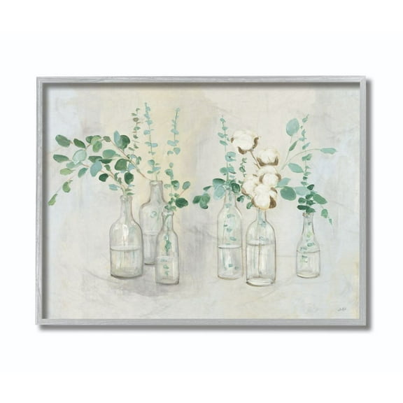 Stupell Industries Flowers And Plants Neutral Grey Green Painting Gray Farmhouse Rustic Framed Giclee Texturized Art by Julia Purinton
