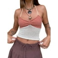 thumbnail image 3 of KelaJuan Women’s Halter Crop Cami Tops, Sleeveless Contrast Color Slim Fit Ruched Knit Camisole, 3 of 6