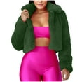 thumbnail image 2 of VERUGU Womens Jackets Casual Cropped Faux Fur Coat Parka Shaggy Coat Fall Winter Long Sleeve Outerwear Fluffy Solid Jackets Green L, 2 of 6