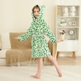 thumbnail image 2 of FORMRS Niños Bathrobe Unisex Hooded Robe Soft Plush Pajamas Sleepwear, Size 10-12T, Green Dot Triangles Pattern, 2 of 7