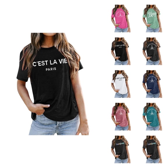 Paris France Graphic Tees for Women 2026 Summer Casual Short Sleeve Crewneck Travel T Shirts