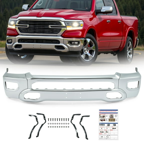 Bestco Front Bumper Cover for 2019-2024 Dodge Ram 1500 w Fog Cutout Chrome Split Style