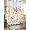 thumbnail image 3 of Wildflowers No Hook Shower Curtain and Liner Set Vintage Floral Linen Texture Shower Curtains with Snap-in Liner & See Through Top Window Hotel Style for Bathroom Decor 72x72 Inch, 3 of 8