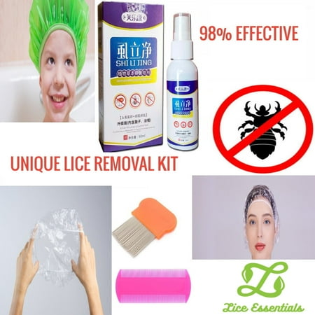 Head Lice Removal Kit - Comb & Head Cap Combo 4 pc. Kit – Get Rid of Lice Fast – Safe, All-Natural – 60 Min. Sesion is 98% Effective