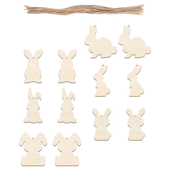 CIMAXIC 12Pcs Khaki Bunny Wooden Slices for Easter Crafts, Decorations, Spring Holiday Home Decor