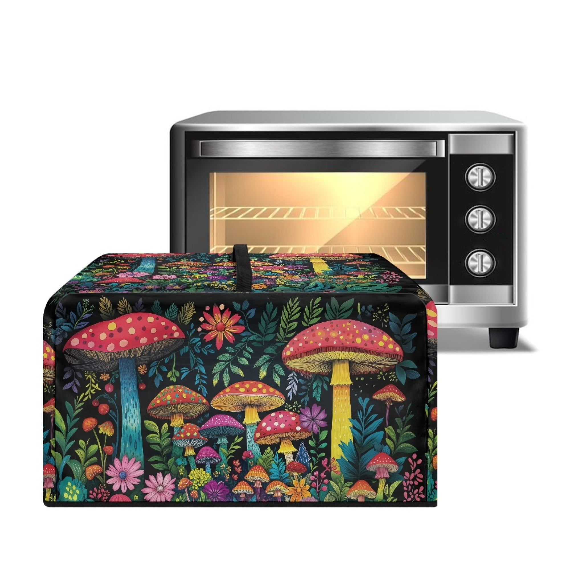 Whosucclay Mushroom Daisy Leaf Print Microwave Oven Dust Cover Heat-Resistant Microwave Dust Cover Case, Dustproof Protection for Toaster Oven, Air Fryer 20.9" x 15.7" x 12.4"inches-L