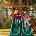 thumbnail image 2 of Gorilla Playsets Avalon Swing Set with Wood Roof, Dual Slides and Climbing Rock Wall, Amber, 2 of 11