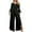 Black, variant on Dyfzdhu Jumpsuits for Women Slit Sequin Solid V Neck Elegant Wide Leg Loose Sleeve Bell Jumpsuit Black