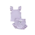 thumbnail image 1 of Kmbangi Infant Girl Ribbed Clothe Set Pure Color Bodysuit + Drawstring Shorts, 1 of 9