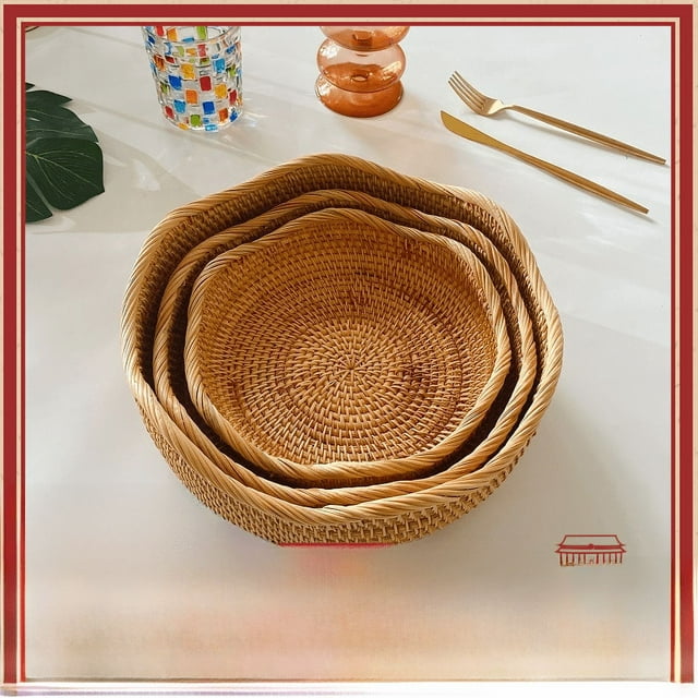 Cesta de ratán para almacenar frutas, pan, dulces, bocadillos, cesta de ratán para almacenar platos de bocadillos, cesta redonda