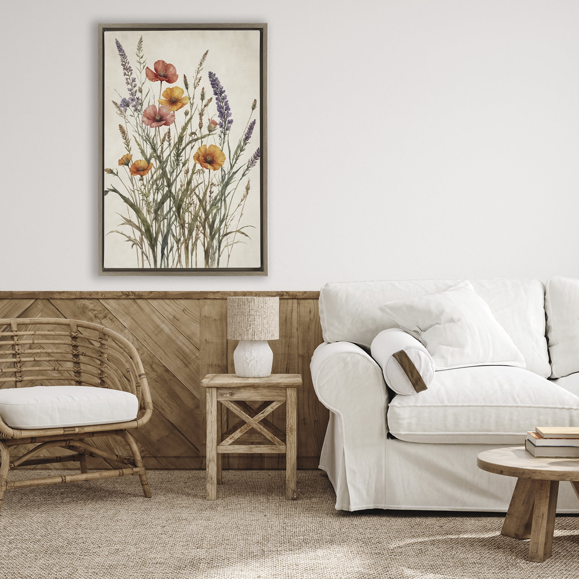 Stupell Industries Vintage Collection of Meadow Botanicals Brown Framed Floater Canvas Wall Art, design by Nataly White