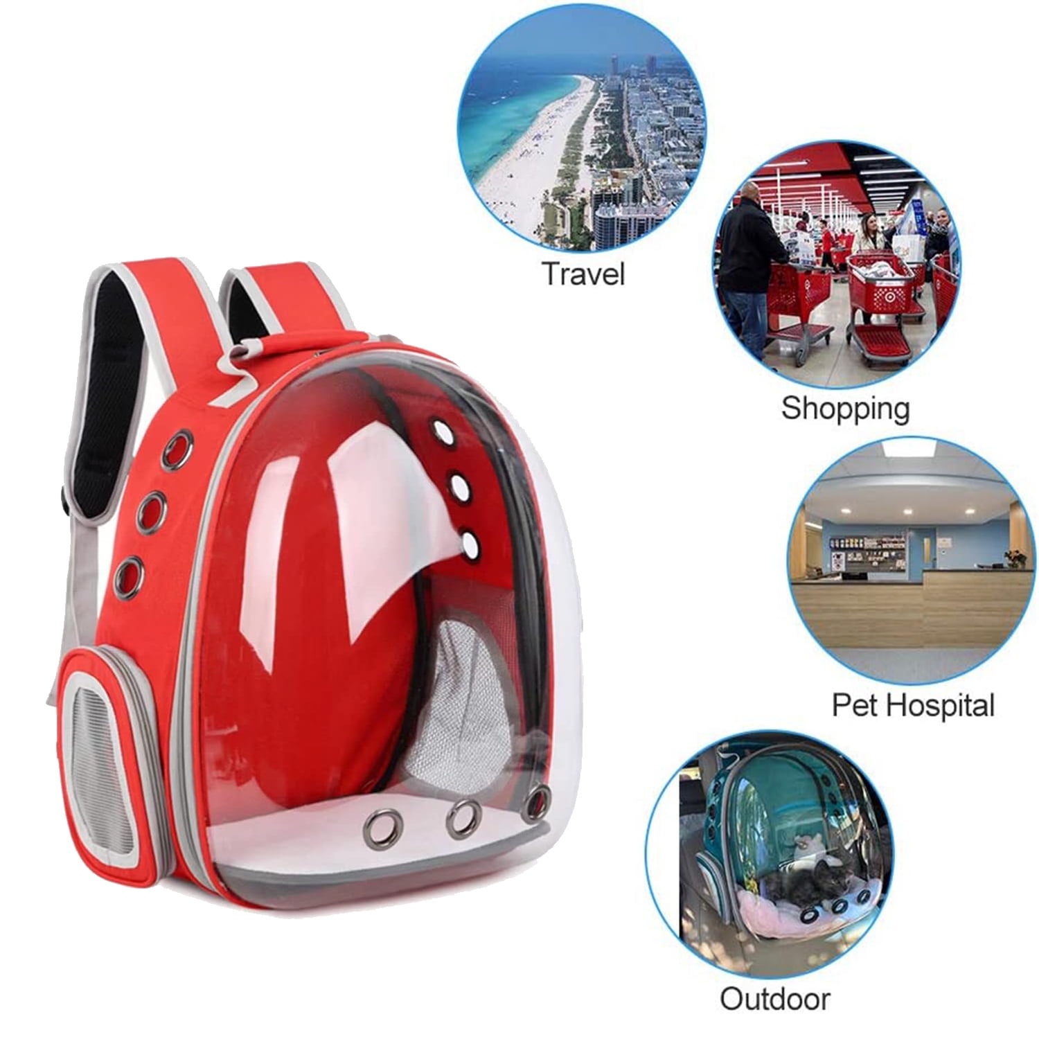 GoXteam Large Cat Carrier Backpacks Dog Carriers, Portable Pet Travel Carrier, Transparent and Breathable Design, Airline Approved, Ideal for Traveling/Hiking/Camping, Red