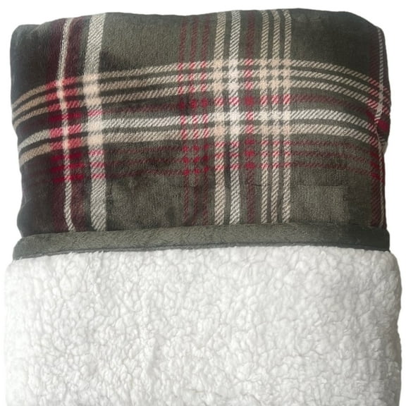 Cuddle Duds Green Holiday Plaid Microplush & Sherpa Throw Blanket, 60x50