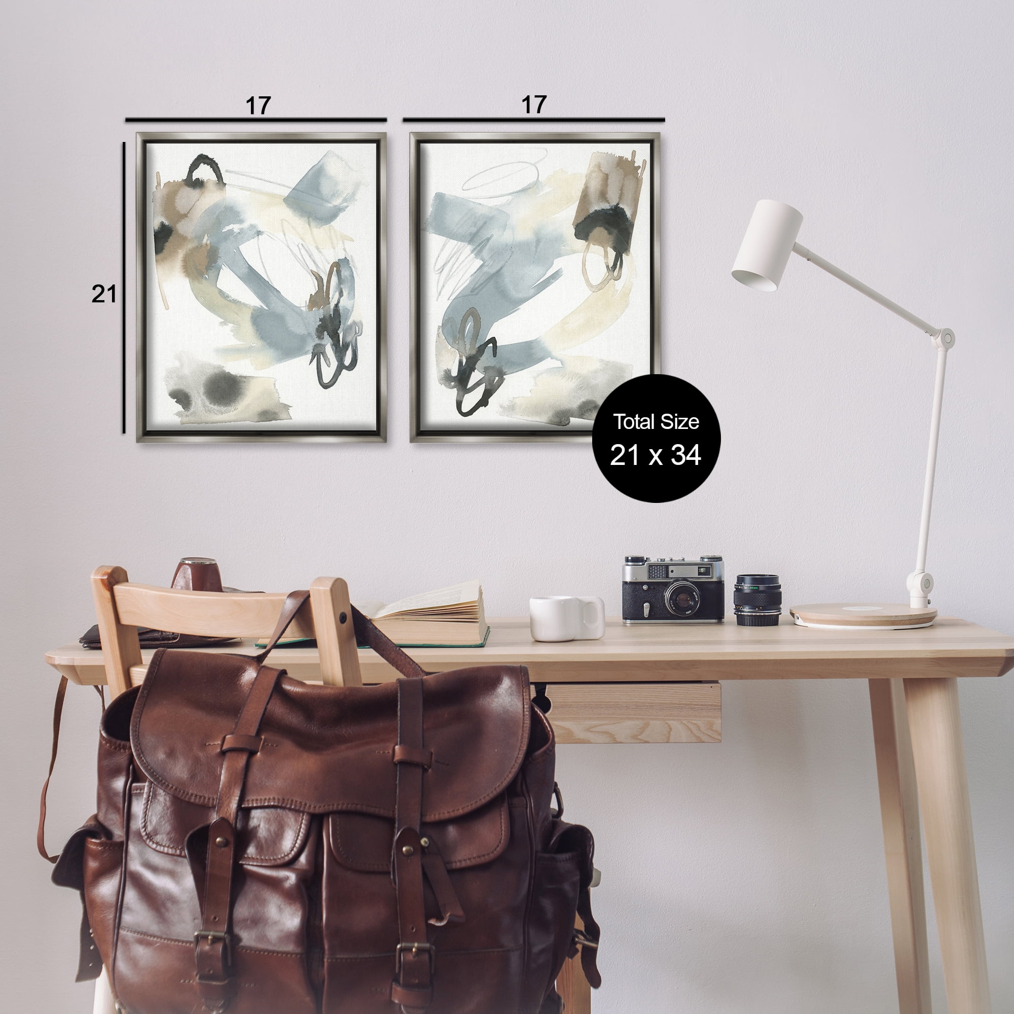 Stupell Industries Abstract Gray Brown Watercolor Abstract Painting Gray Floater Framed Canvas Art Print Wall Art, 17 x 21, Set of 2