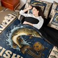 thumbnail image 5 of Manfei Retro Pike Fish Twin Bedding, Fishing Tool Print Bedding Comforter Set, Navy Beige Olive, Black Reversible, 7-Piece, 5 of 6