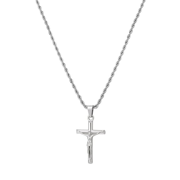 Men Crucifix Cross Pendant Chain Stainless Steel Jesus Necklace Christian Gift