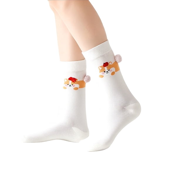 Compression Socks For Women Mvrlsh New Animal Mid Calf Socks Fun Cute Patterned Elastic Warm Cotton 3 Pairs White One Size