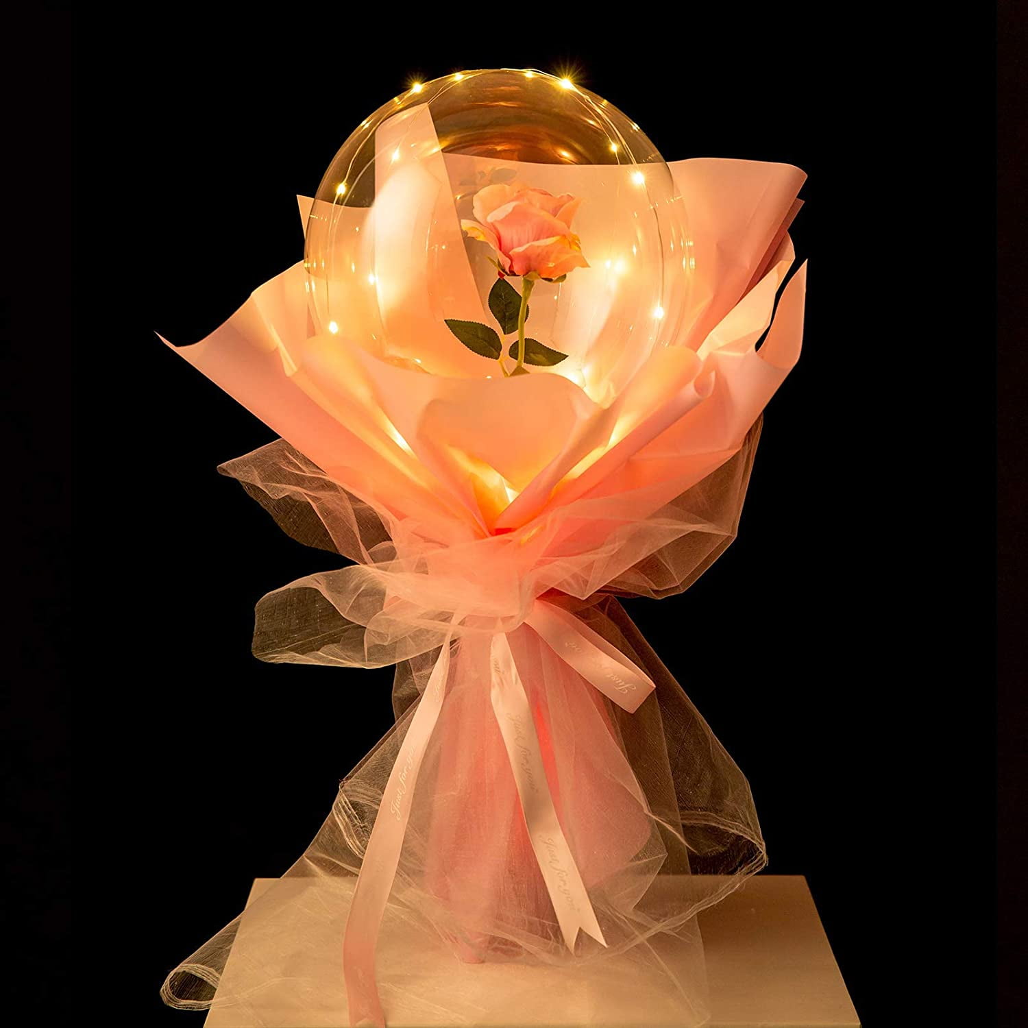 LED Flower Balloon, Flower in Balloon, Unique Gift, Bobo Balloon, Gold Box,  Balloon Bouquet, Flower Bouquet, Birthday, Christmas, Valentines 