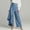 #28Blue, variant on Women's Office Business Casual Linen Wrap Skirt Pants, High Waist Button Front Wide Leg Palazzo Trousers with Ruffle Overlay for Work