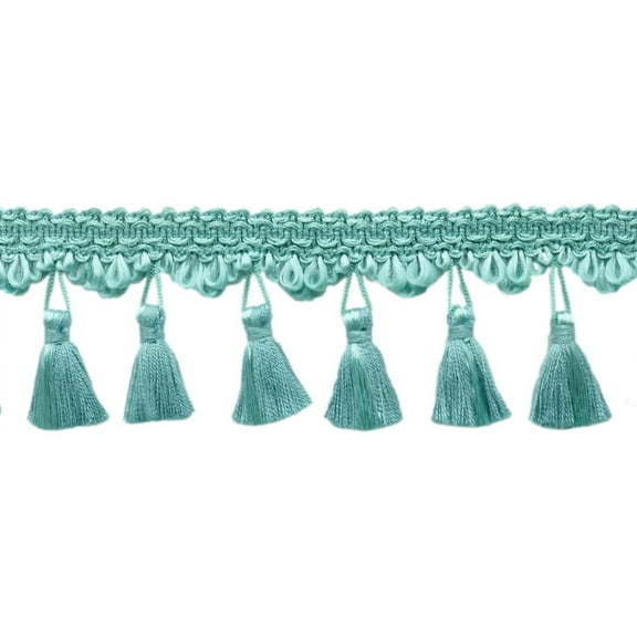2 1/4" (5.5cm) Elegant Scalloped Tassel Fringe Trim # TFSS0225,, Aquatic Blue #M17 (Light Teal Blue) Sold By The Yard (36"/3 ft/0.9m)