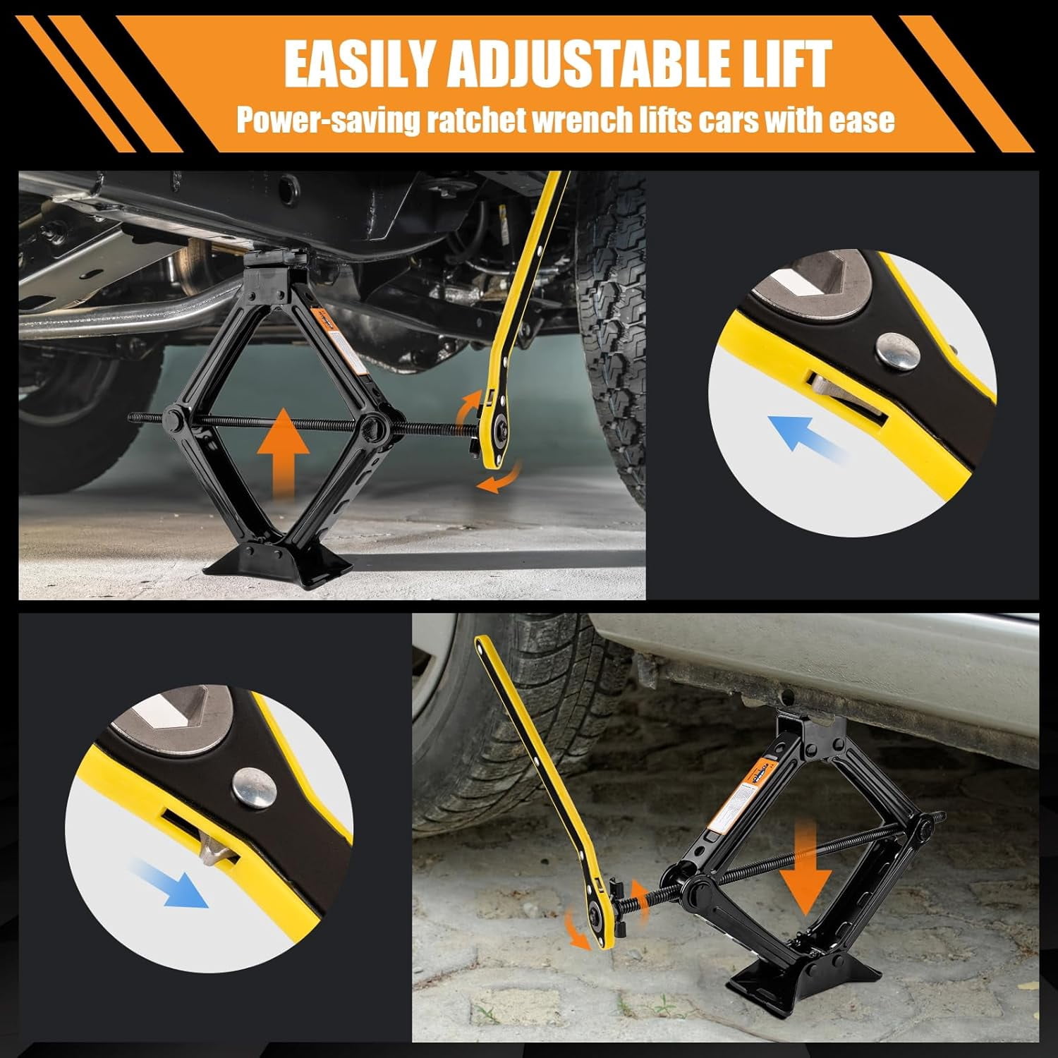 Portable Car Jack Kit, 2 Ton (4409 lbs) Scissor Jack for Car, Upgrade Emergency Spare Tire Changing Repair Kit, Scissor Jack Kit with Lug Wrench, Universal Vehicle Scissor Lift Jacks for SUV