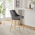 thumbnail image 2 of Counter Stool Chair, Grey Gray, Velvet, Modern Contemporary, Mid Century Bar Pub Cafe Bistro Hotel Lounge Dining Kitchen, 2 of 8