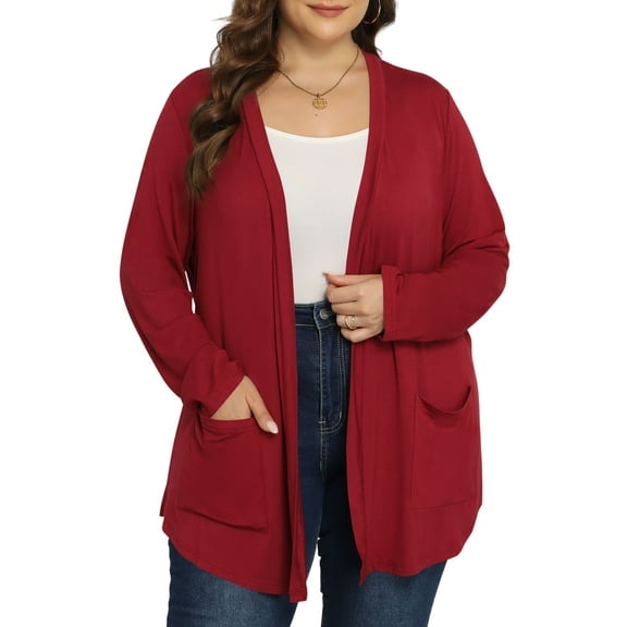 Daystry Women's Plus Size Open Front Casual Long Sleeve Lightweight Drape Cardigans Soft with Pockets