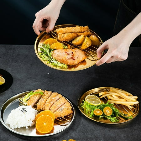 

Fogcroll Fruit Candy Plate Multifunctional Tableware Ultra Light Fashion Style 304 Stainless Steel Tray for Dining Room