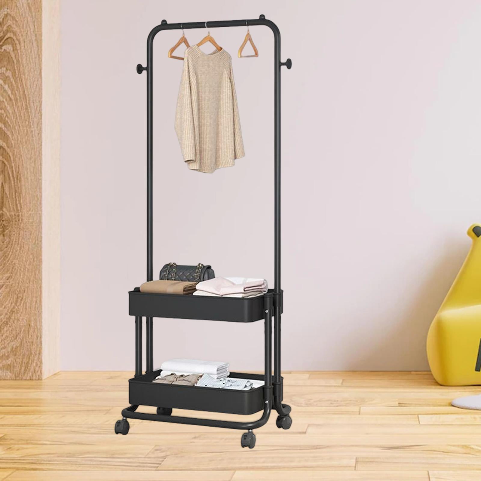 Doulami 2 Tiers Clothes Rack on Wheels Double Rails Rolling Garment Rack  Clothes Rack with Shelves Hanging Rack with Side Hooks and Shoes Bag 