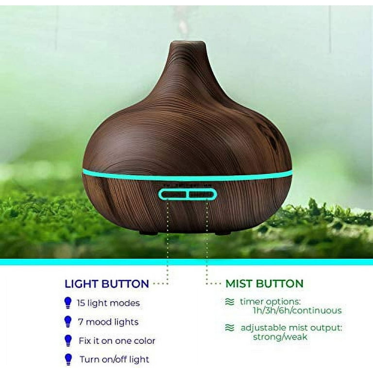 Ultimate Aromatherapy Diffuser & Essential Oil Set - Ultrasonic Diffuser &  Top 10 Essential Oils - 300ml Diffuser with 4 Timer & 7 Ambient Light  Settings - Therapeutic Grade Essential Oils - Dark Oak… 