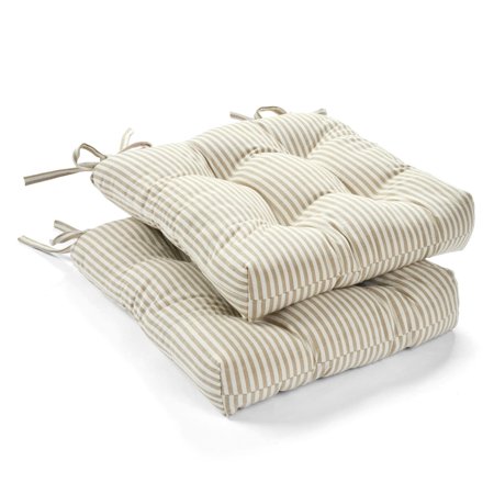 lush decor farmhouse ticking stripe yarn dyed chair pad neutral  2-pack  14  x 13  x 2.5