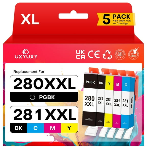 280 281 Ink Cartridges for Canon Ink 280 and 281 for Canon TR8520 TR8620 TS8120 TS9120 Printer (5-Pack)