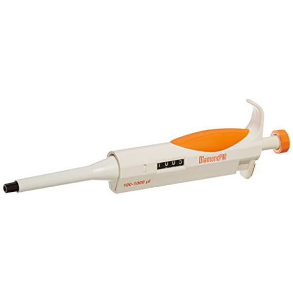 Globe Scientific 3311-1000 Diamond Adjustable Volµme Research Micropipette, Orange, 100-1000µL Volume