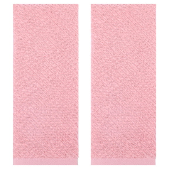 Unique Bargains Solid Striped Decorative Hand Towels Set of 2 Pink 14" x 30"