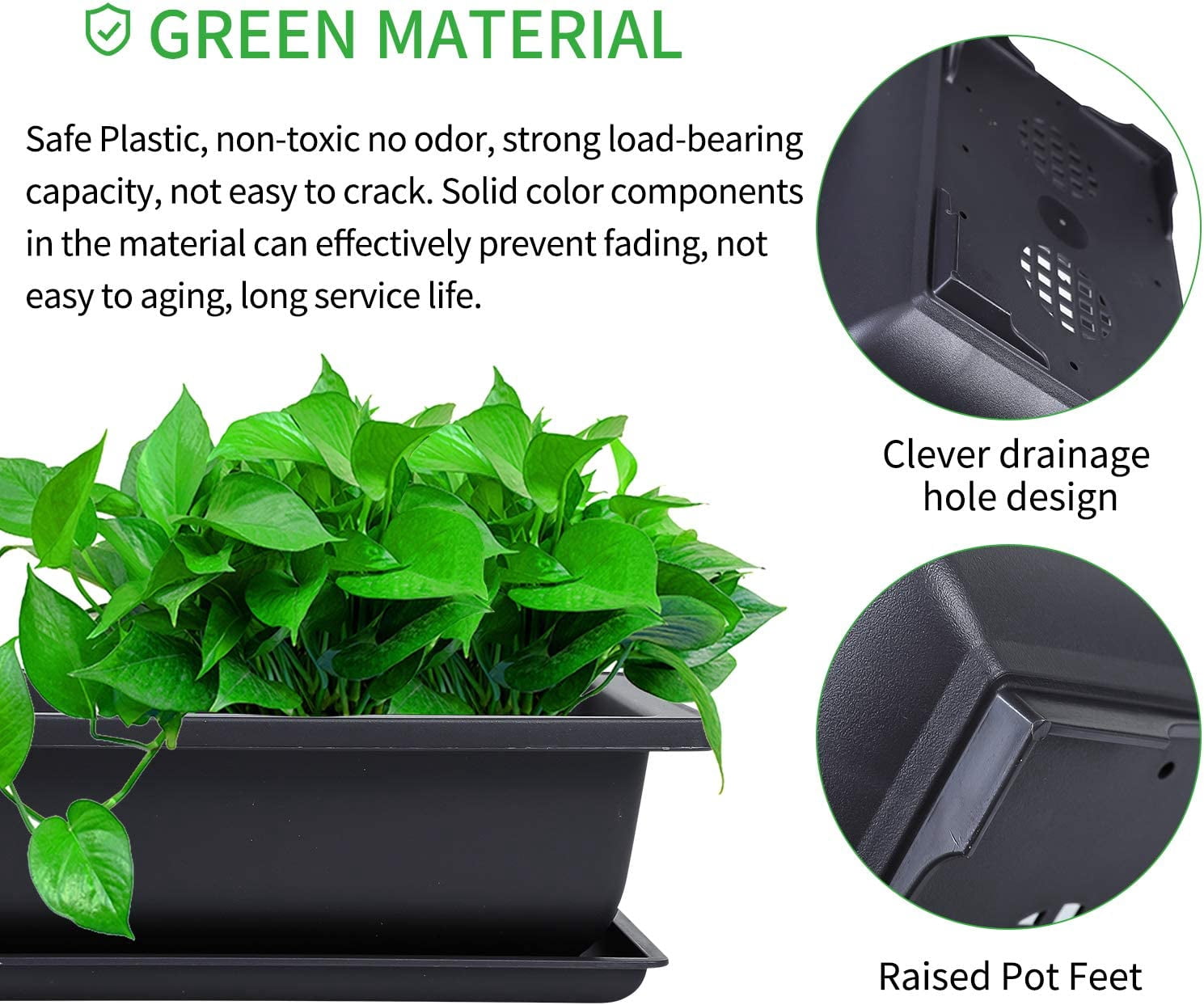 Xiao Hua Bonsai Training Pots, 6 Pack 9 inches Large Planters Plastic Rectangle Bonsai Plants Flower Growing Pots with Humidity Trays