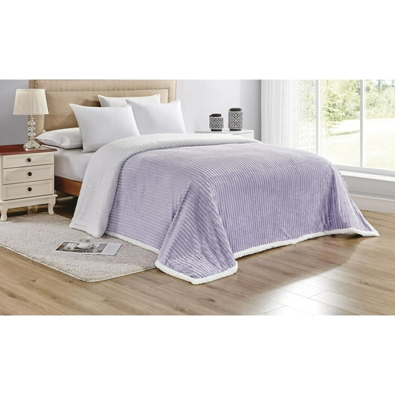 Faith, Hope, Love Home Décor King Size Corduroy Oversized Sherpa Blankets (108" x 90") - Lilac