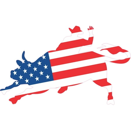 Flag Vinyl Decal Bumper - 5x3 Die Cut American Flag Bull Rider Sticker Vinyl Hobby Vehicle Bumper Decal