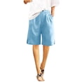 thumbnail image 2 of Lovzfmll Women's Linen Bermuda Shorts, Elastic Waist Casual Pants, Comfort Summer Shorts Blue, S, 2 of 8