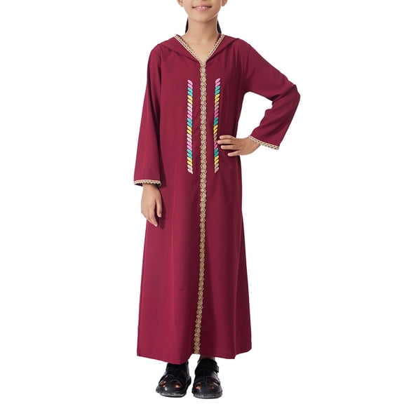 EnJoCho Muslim Girl Dress Abaya Kids Islamic Kaftan Ramadan Prayer Long Robe Button Down Batwing Sleeve Gown Dress