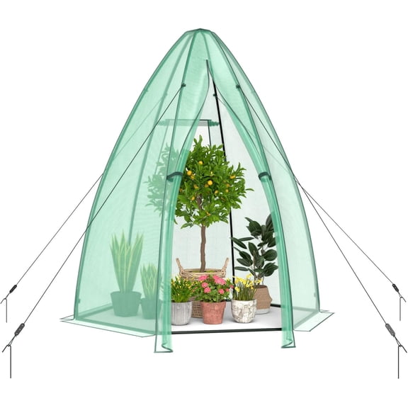 FGYRYK Portable Walk-in Greenhouse - 5.5x5.5x6 FT PE Cover, Roll-up Zippered Door, Window, Ground Stakes & Ropes, Indoor Outdoor Green House for Garden, Backyard, Patio, Balcony