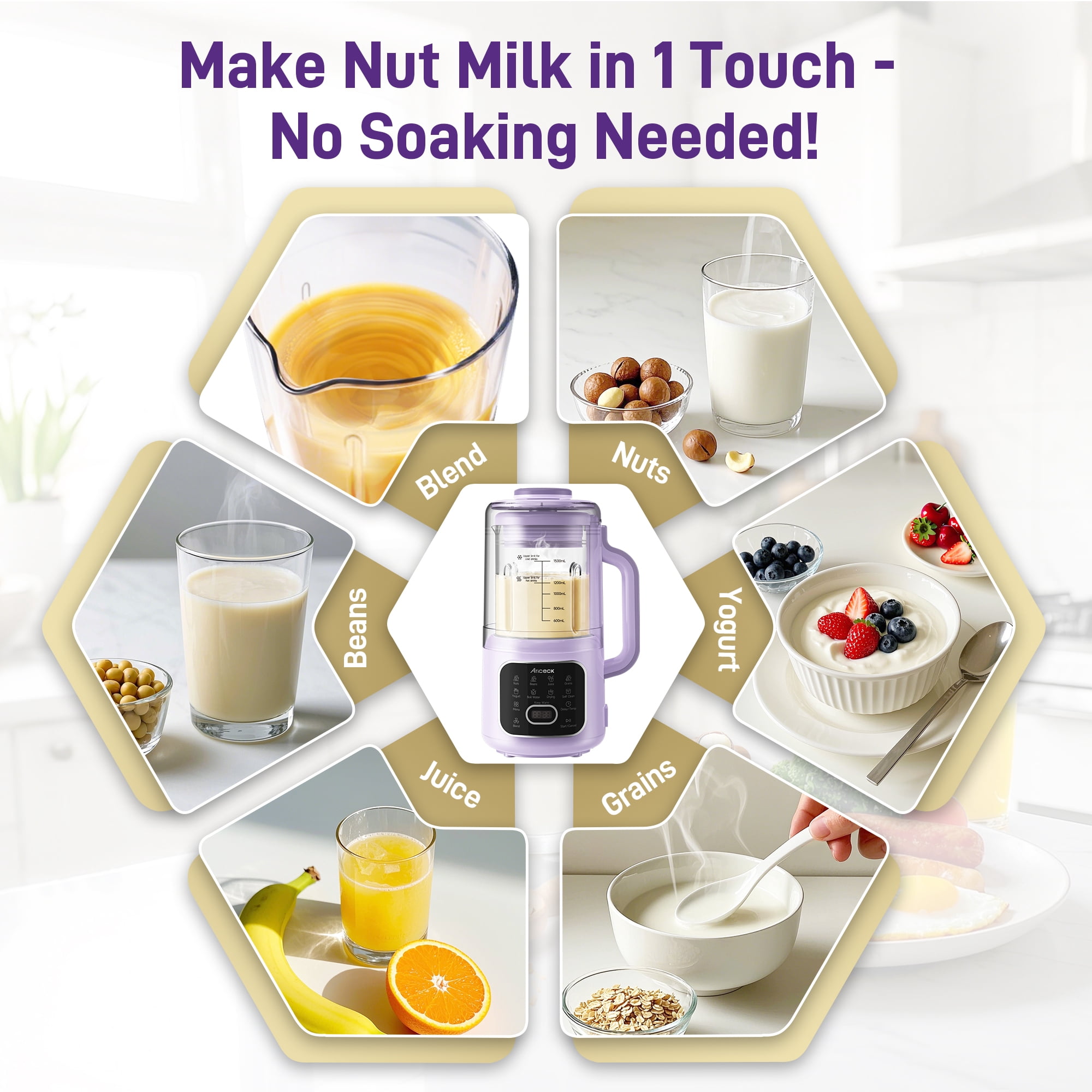 50OZ Nut Milk Maker,   10-in-1 Automatic Soy Milk Machine for Homemade Oat, Coconut, Almond, Yogurt, with Self-Clean, Delay Start, Keep Warm Boil Water
