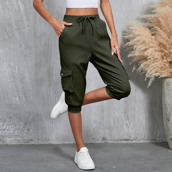Cutuoiiu Womens Quick Dry Capri Pants Elastic Waist Cargo Jogger Pants with Multi Pockets Casual Outdoor Hiking Pants for Outdoor Work and Summer Wear