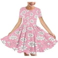 thumbnail image 1 of RXIRUCGD 2025 Summer Clothes for Kids Girl's Flower Print Short Sleeve Stretchy Dress Summer Sleeve Round Neck Dress Dance Skirt for Kids, 1 of 4
