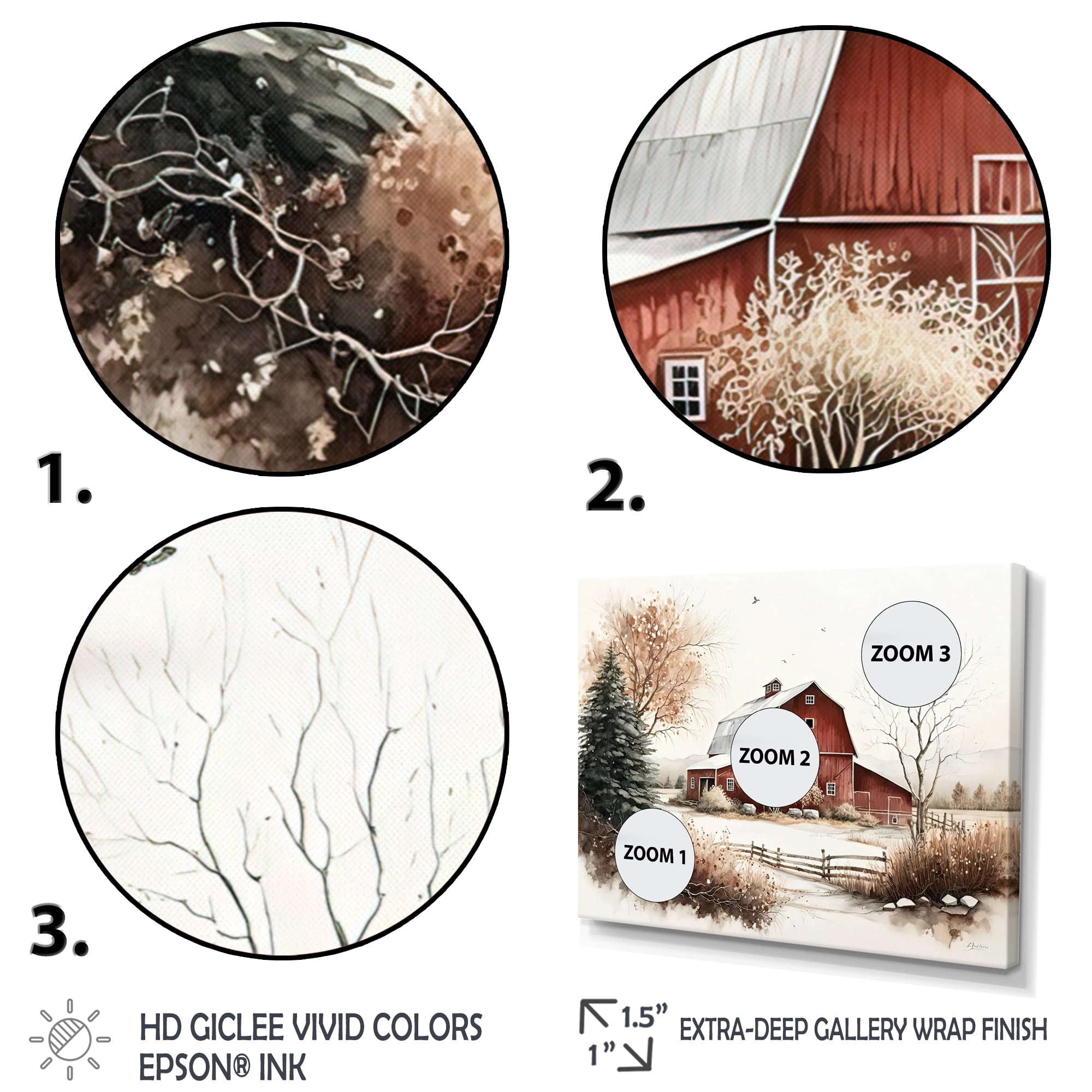 Designart Calm Red Barn In Winter I Canvas Wall Art