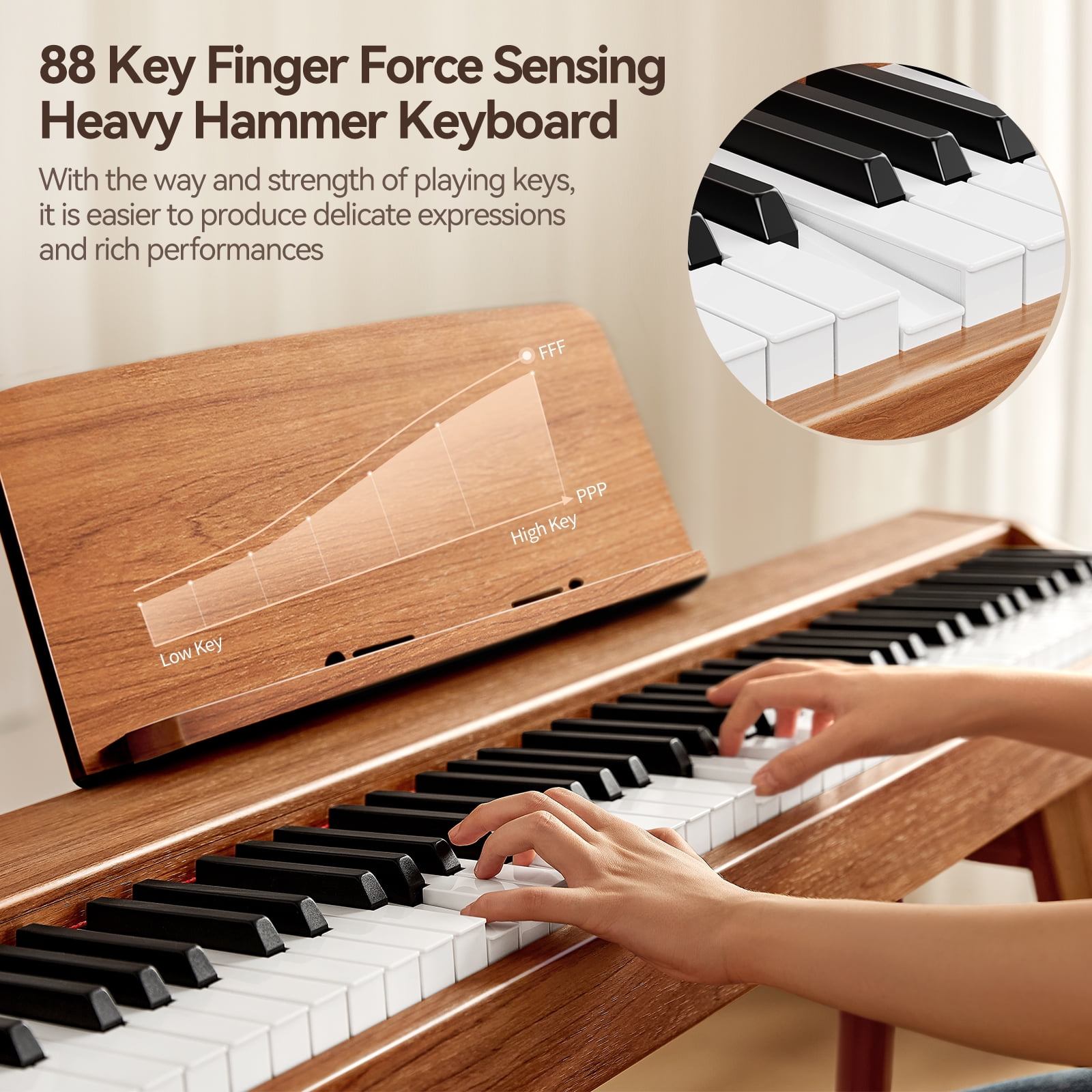TERENCE P37 Digital Piano 88 Key Weighted Keyboard, Full-Size Keyboard Piano for Beginners, Electric Piano with Stand