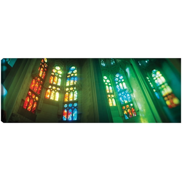 Cuadro Decorativo - Vitral en la Iglesia de Barcelona Jr Impresión en canvas, estrechado.