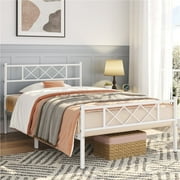Yaheetech Metal Platform Bed Frame with Headboard and Footboard, Twin, White