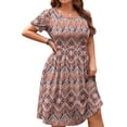 thumbnail image 4 of WellSize Summer Plus Size Dresses for Women Short Sleeve A-Line Midi Dresses Casual Floral Print Beach Dress with Pockets, 4 of 8